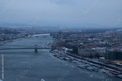 View of the city at dusk. Budapest Hungary