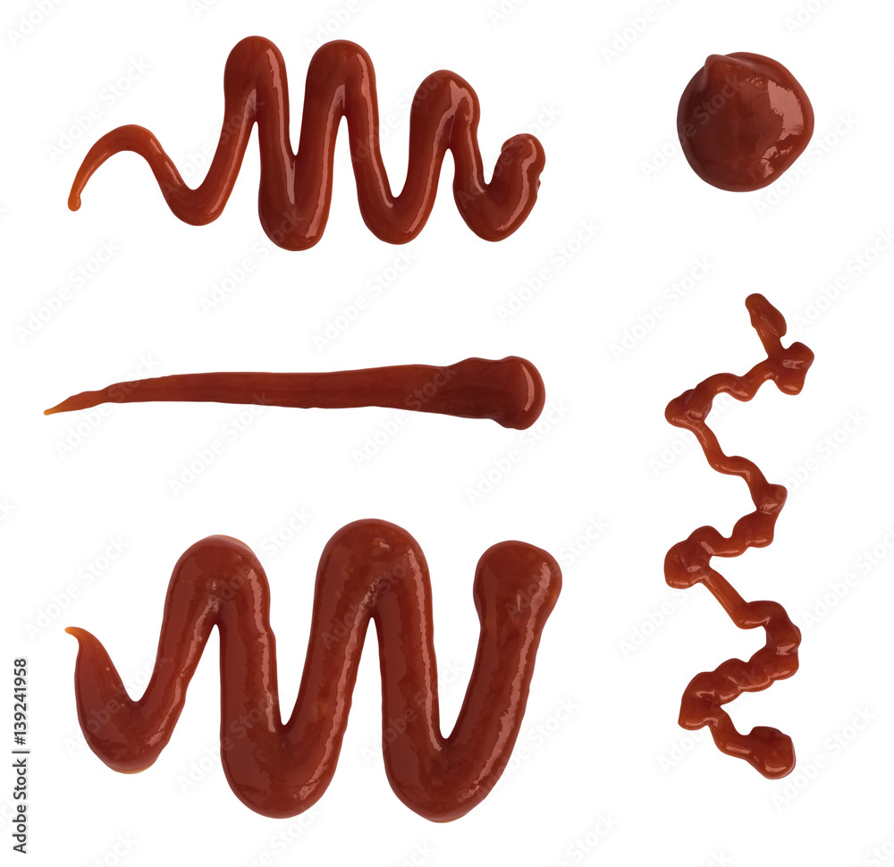 Set of Chile Pepper Ketchup Splashes Isolated on White Background Top View