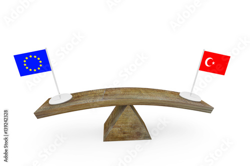 Concept of diplomatic relationship between European Union and Turkey. 3d render
