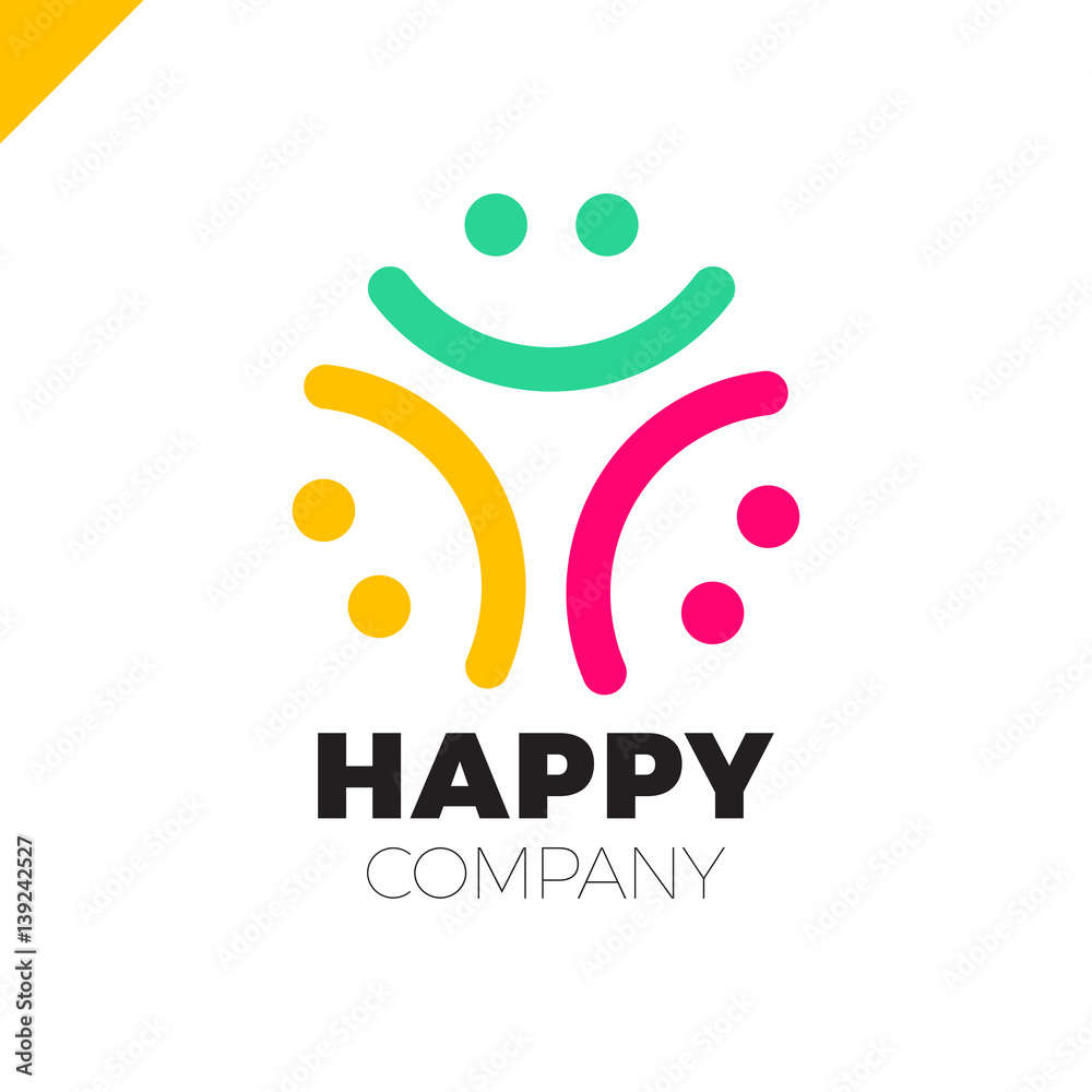 Fototapeta premium Three Smile People Logo - Happy Community icon