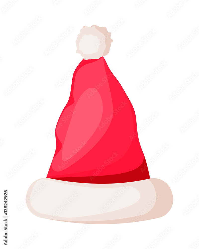 Santa Claus Winter Woolen Hat Isolated on White. Santa Claus Winter Woolen Hat Isolated on White.