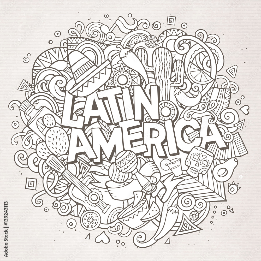 Latin America. Cartoon vector hand drawn Doodle illustration