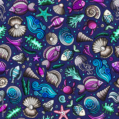 Cartoon under water life seamless pattern