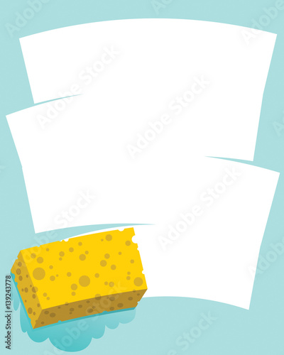 A cartoon sponge wiping a big, white copyspace clean creating a frame.