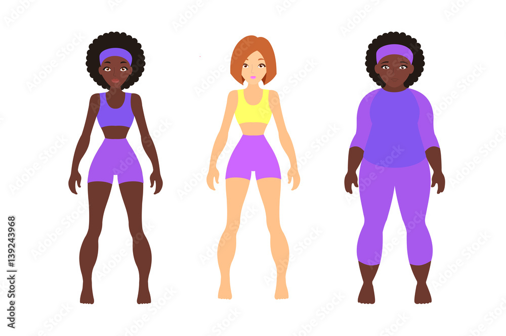 Fotografie Fat and thin woman, vector flat illustration