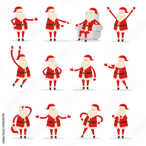 Different Santa s Movements on White Background