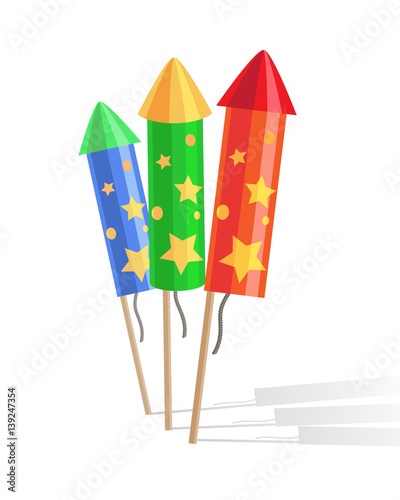 Colourful Exploding Rockets Isolated on White Background