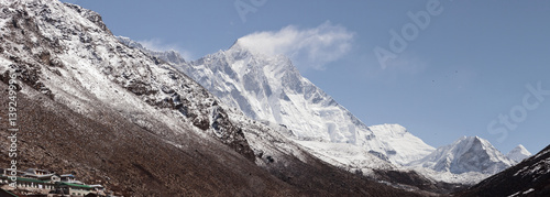 High resolution panoramic view of the Lhotse from the village of Dingboche - Nepal, Himalayas photo