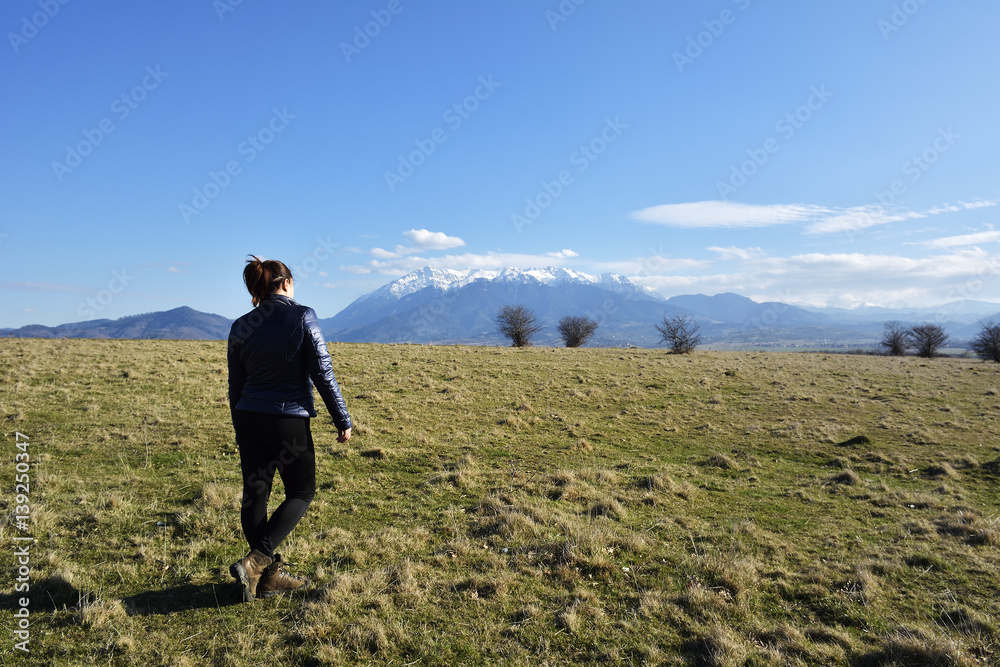 woman enjoy the view at mountain