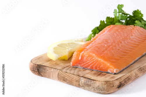 Raw salmon fillet isolated on white background 
