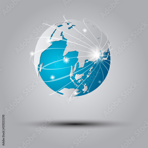 blue world internet network on gray background