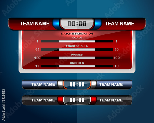 Scoreboard Broadcast Graphic Template for soccer and football, vector illustration