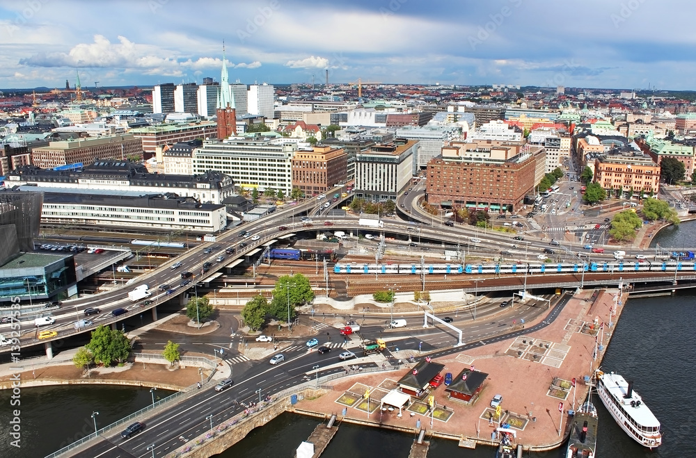Fototapeta premium View of Norrmalm area from City Hall, Stockholm, Sweden
