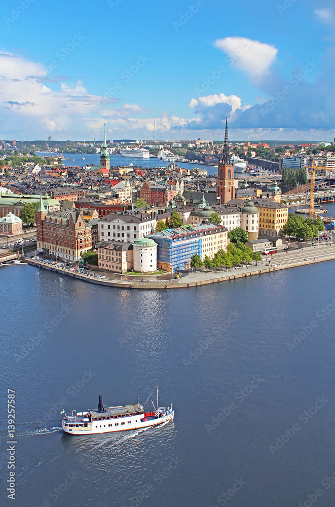 Panorama of Stockholm Old City and boat, Sweden