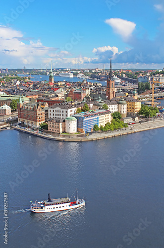 Panorama of Stockholm Old City and boat, Sweden