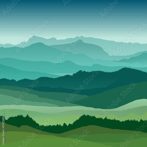 Flat landscape illustration. Beautiful hills, vector design