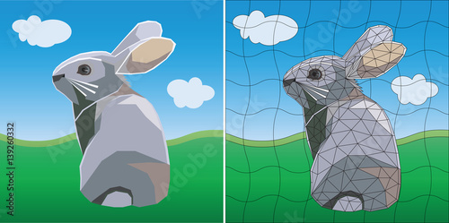 colored mosaic easter bunny. flat design. vector illustration.