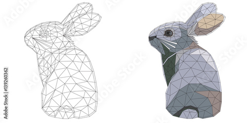 mosaic easter bunny for coloring and design with example. isolated on white background. vector illustration. photo