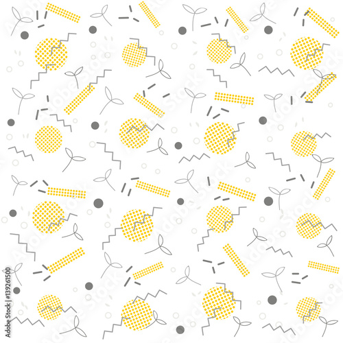 Trendy geometric elements memphis card. Pattern for tissue and postcards. Spring poster  background. Vector illustration