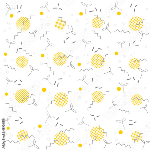 Trendy geometric elements memphis card. Pattern for tissue and postcards. Spring poster  background. Vector illustration