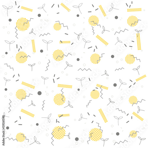 Trendy geometric elements memphis card. Pattern for tissue and postcards. Spring poster  background. Vector illustration