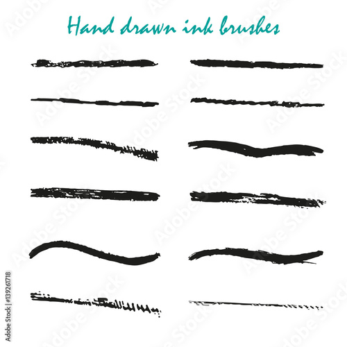 Set of hand drawn black paint, ink brush strokes, brushes, lines. Dirty artistic design elements isolated on white background