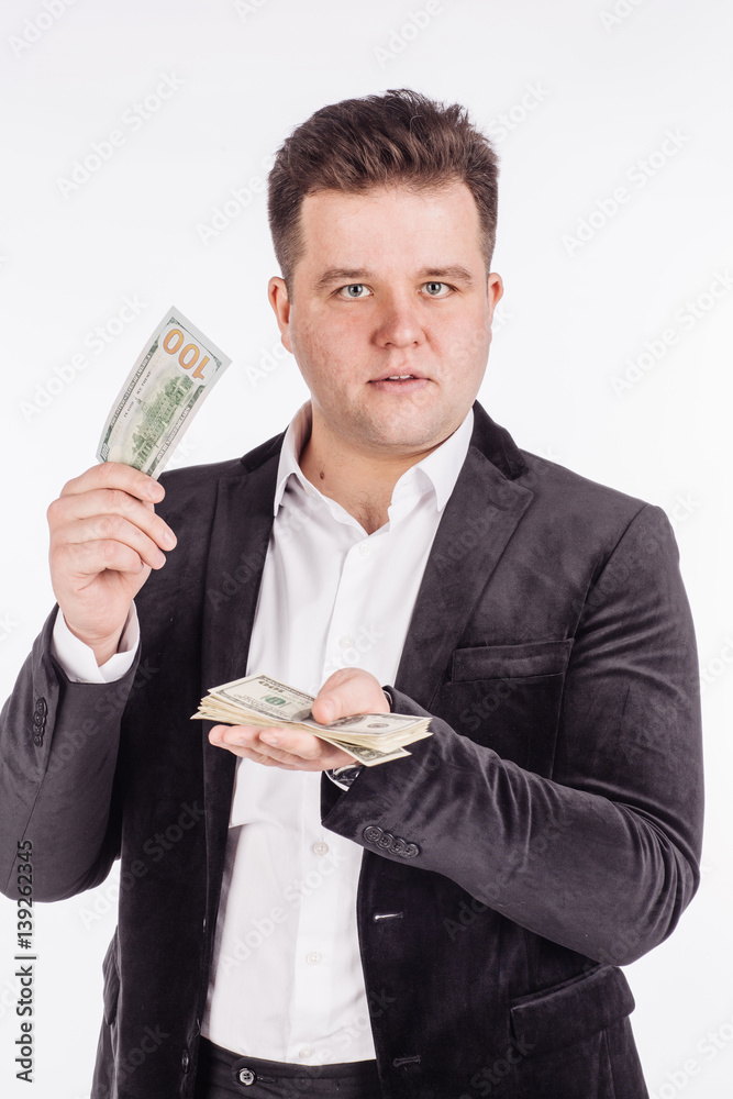 man holding a money isolated on white background man holding a money isolated on white background