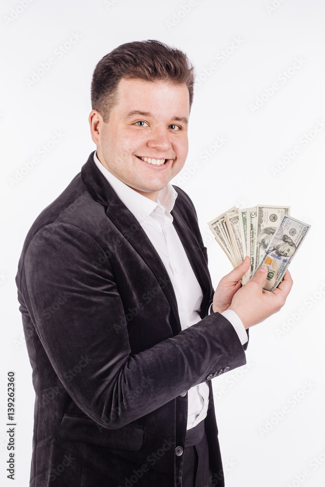 man Holding Dollar Currency Isolated On White Background man Holding Dollar Currency Isolated On White Background