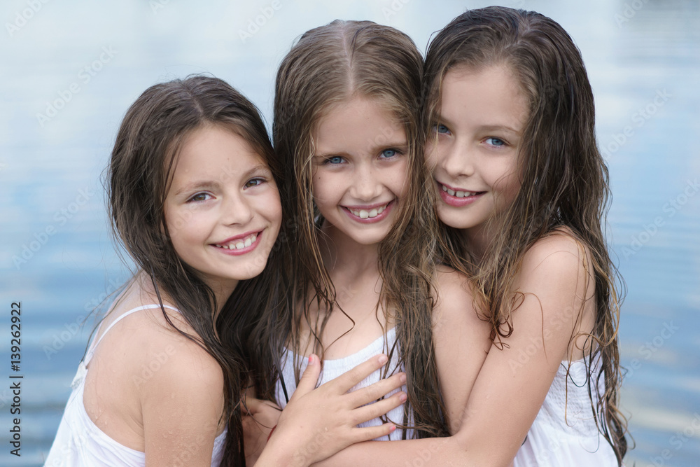 Portrait of three girls in the woods girlfriends Portrait of three girls in the woods girlfriends