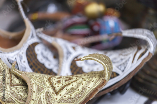 Vintage arabic slippers at the market in Dubai, UAE