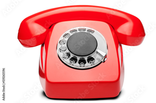 landline red  phone on a isolated white background photo