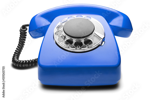 landline blue  phone on a isolated white background photo