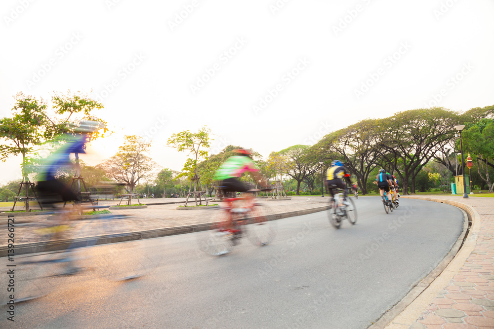 Fototapeta premium bicycle race in road on sunset