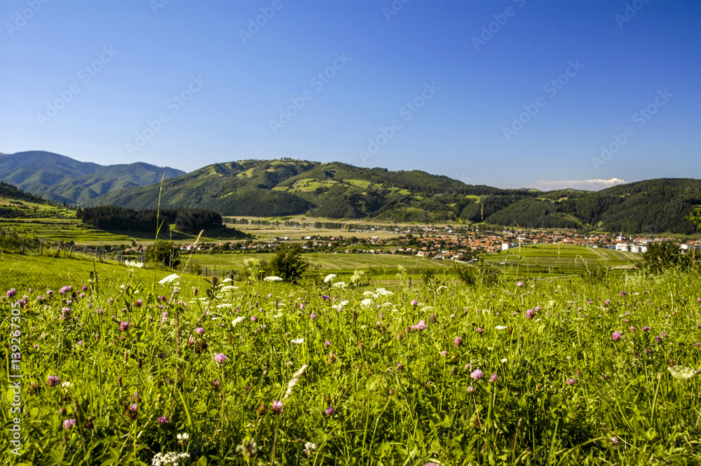 Zarnesti, idyllic landscape, Carpathian mountains, Romania, Tran