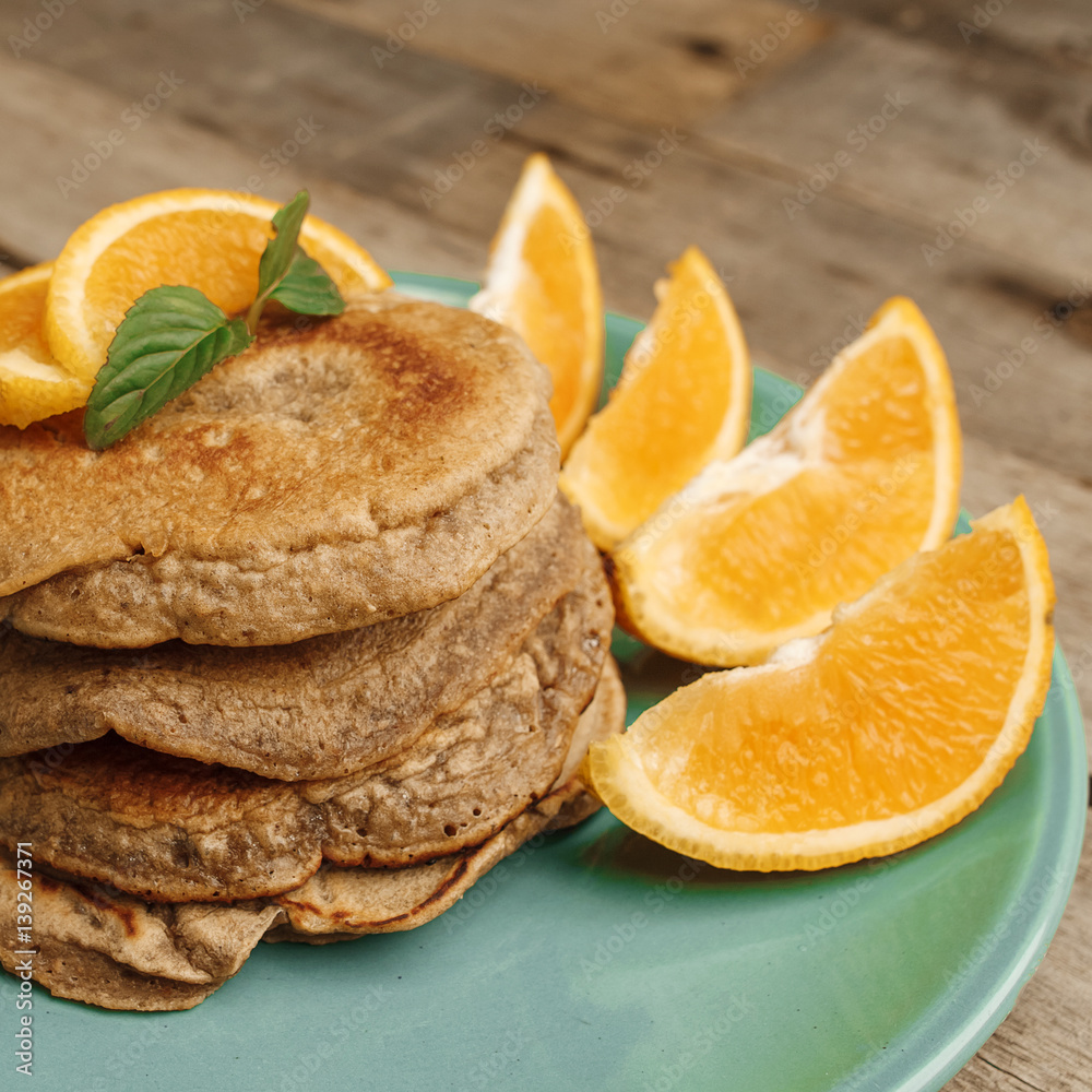 Close up of homemade chocolate pancakes