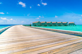 Beautiful water villas in tropical Maldives island  .