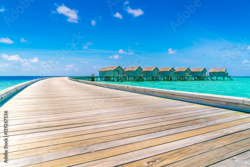 Fototapeta Naklejka Na Ścianę i Meble -  Beautiful water villas in tropical Maldives island  .