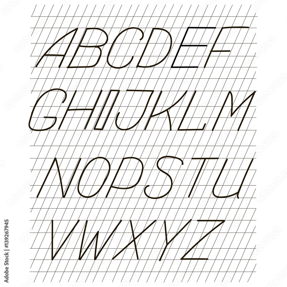 English alphabet on a background of a cell. Sketch alphabet. Vector ...