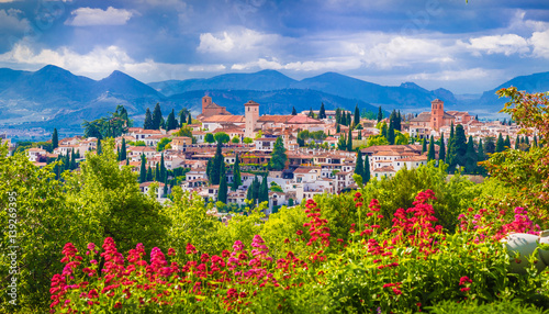 View of the Albaicin medieval district of Granada, Andalusia, Spain.