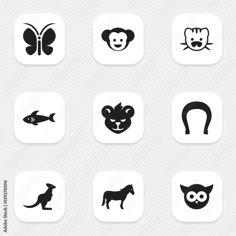 Set Of 9 Editable Zoology Icons. Includes Symbols Such As Beast
