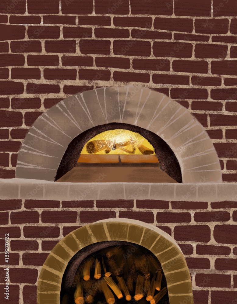 hand illustration of old-fashion oven bakery place background Stock  Illustration | Adobe Stock