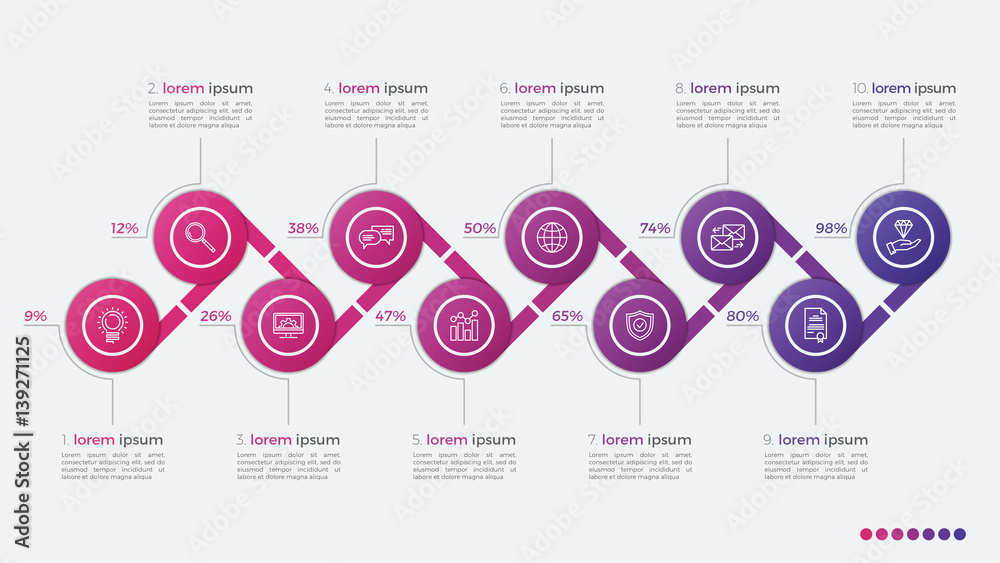 Timeline vector infographic design with ellipses 10 steps