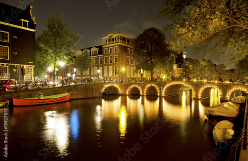 Photography Lights on canal bridges at night Amsterdam, Netherlands