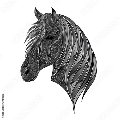 Vector silhouette of gray horse of beautiful patterns