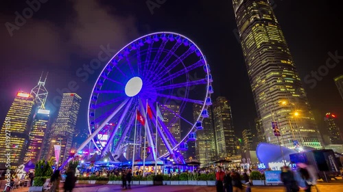 night illumination famous hong kong bay wheel panorama 4k time lapse china
 photo