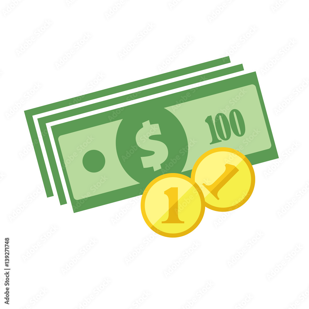 Dollars Banknotes and Coins Icon