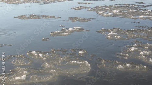 Wet ice flowing in river photo