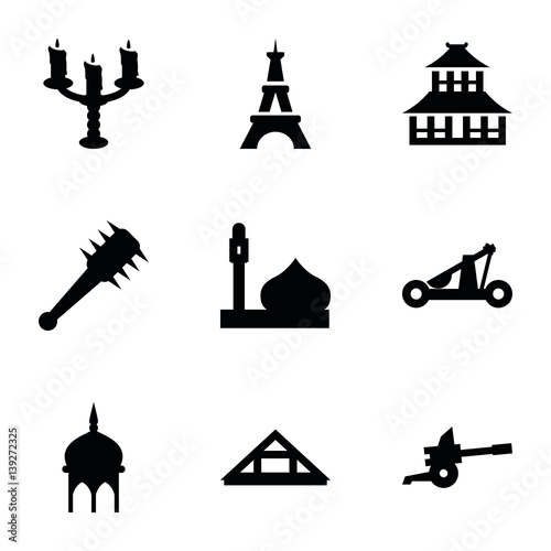Set of 9 historic filled icons