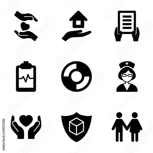 Set of 9 insurance filled icons