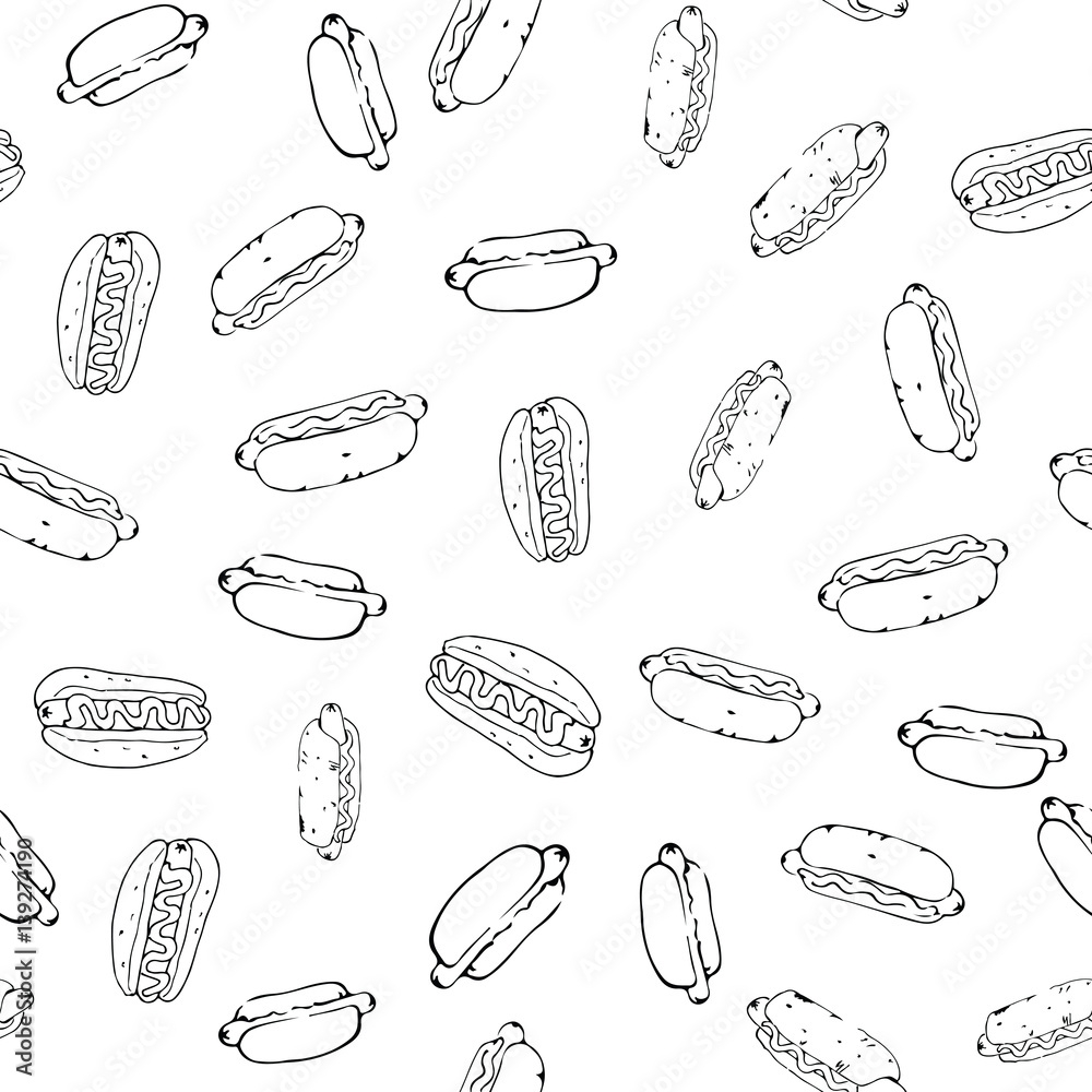 Hotdog Seamless Background in Black and White Hotdog Seamless Background in Black and White